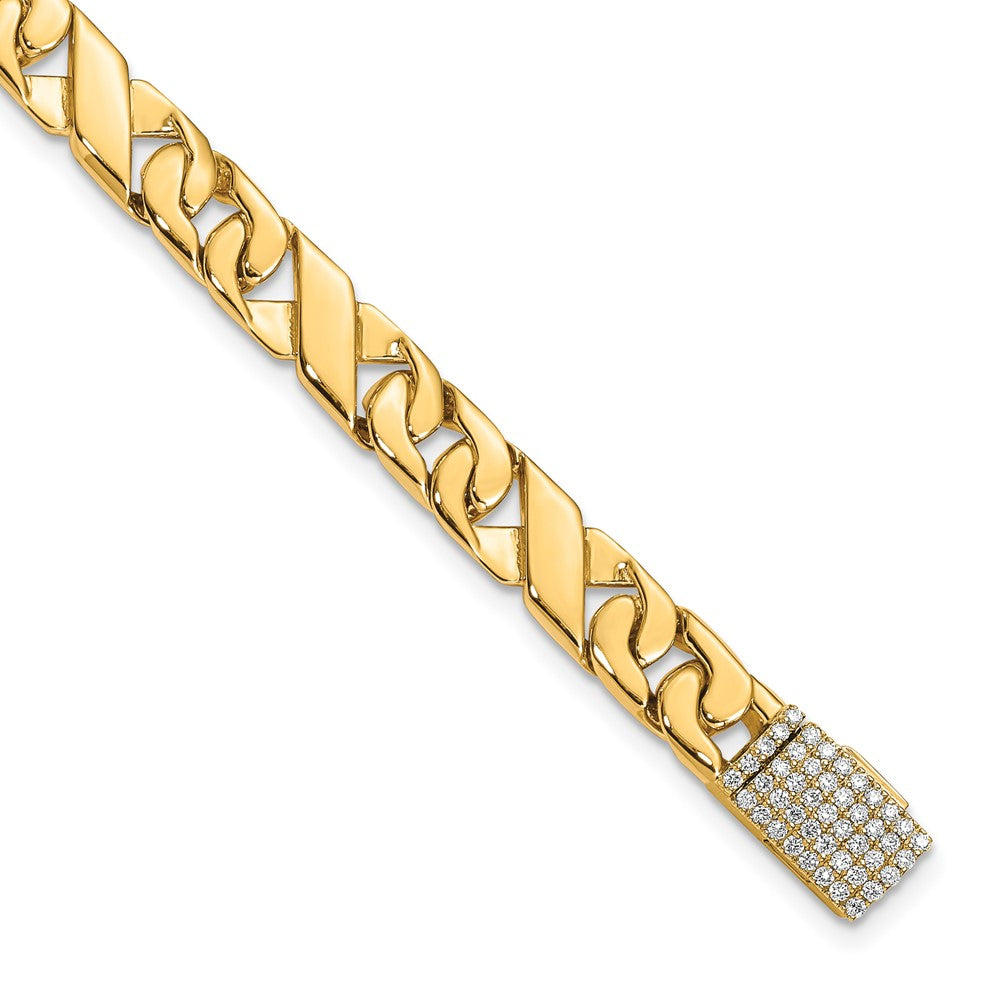 14K 6.7mm Hand-polished Fancy Link Diamond Clasp Bracelet