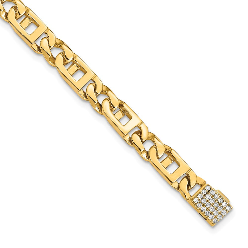 14k 5.9mm Hand-Polished Fancy Link Diamond Clasp Bracelet