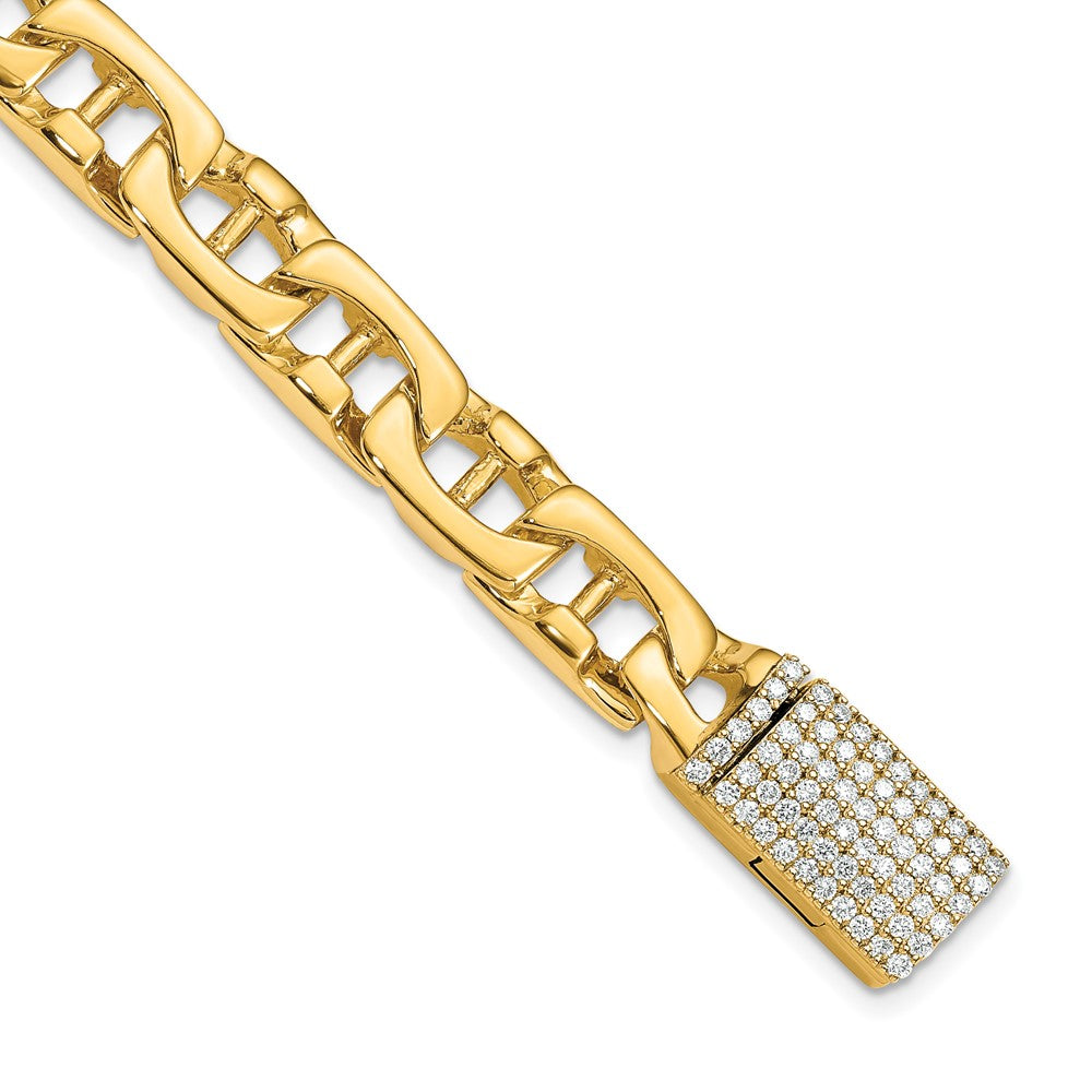 14K 8.5mm Hand-polished Fancy Link Diamond Clasp Bracelet