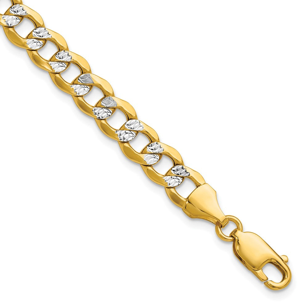 14k 7.1mm Semi-solid with Rhodium Pavé Curb Chain