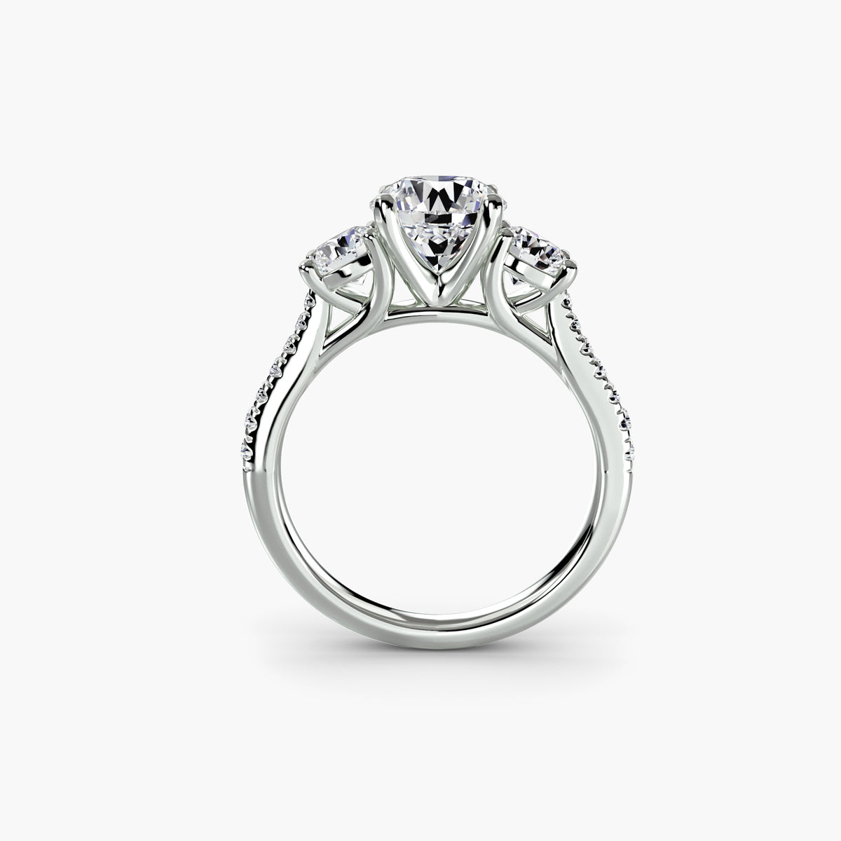Three-Stone with Pavé Band - 14K White Gold (Round)
