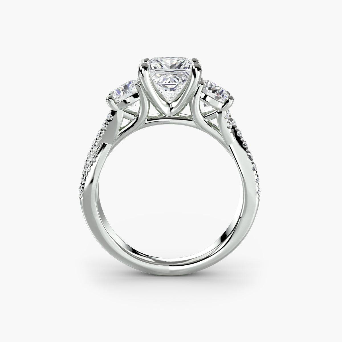 Three-Stone with Pavé Band 2 - 14K White Gold (Princess)