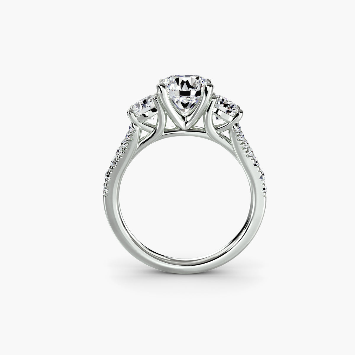 Three-Stone with Pavé Band 3 - 14K White Gold (Round)
