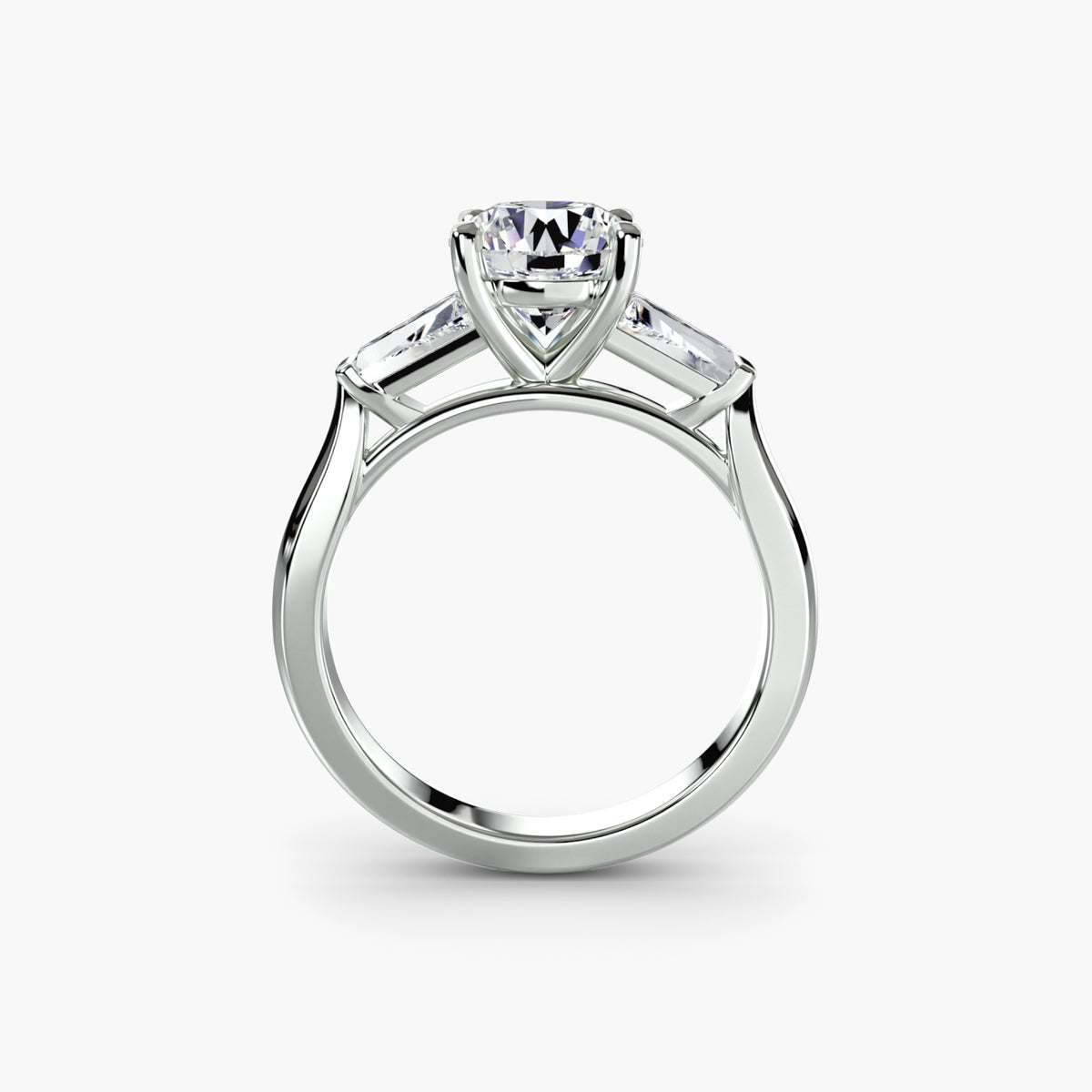 Three-Stone Ring (Baguette Side Stones) - 14K White Gold (Round)