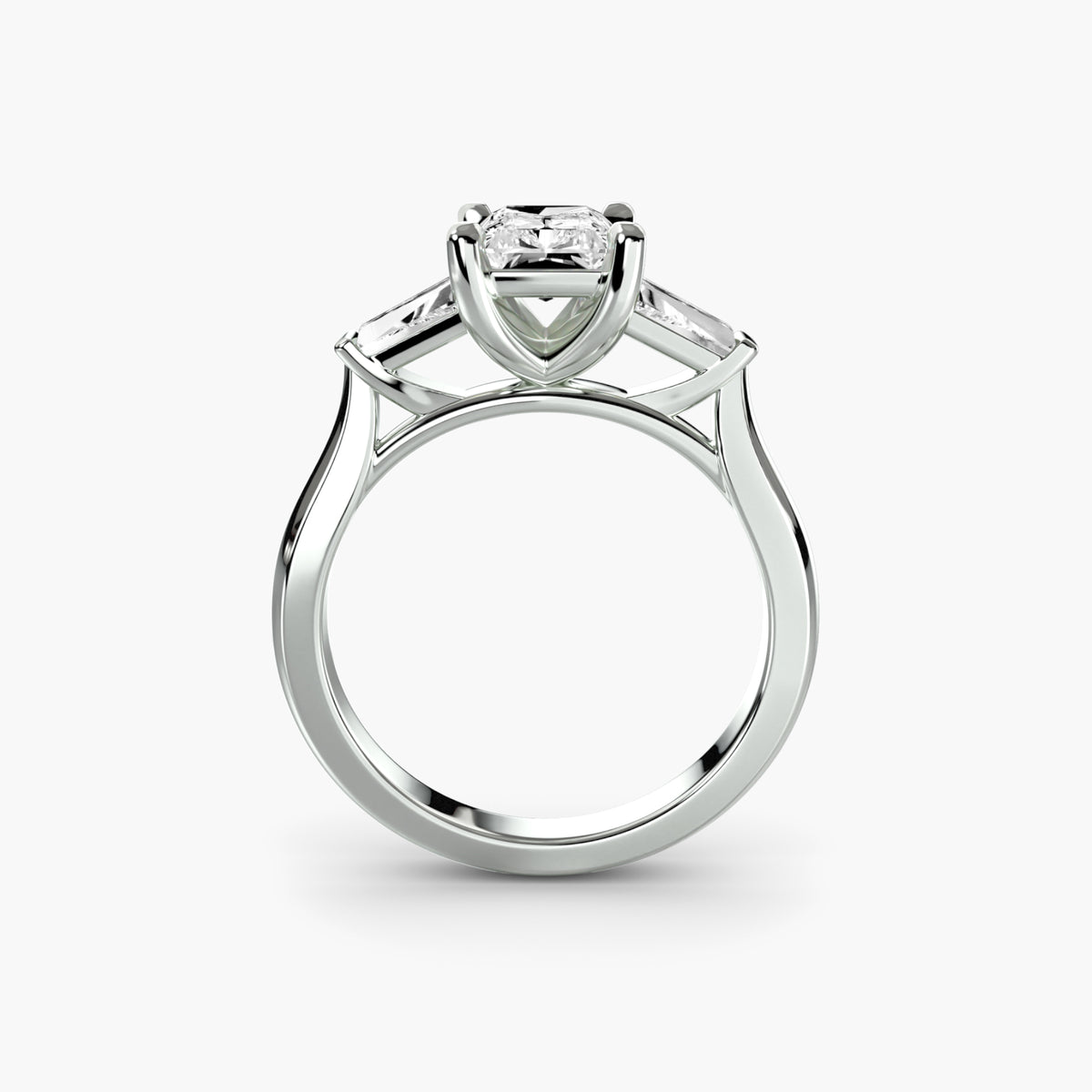 Three-Stone Ring (Baguette Side Stones) 2 - 14K White Gold (Radiant)