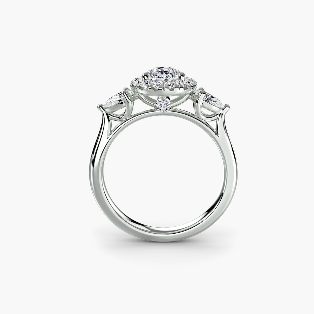 Three-Stone Ring with Halo - 14K White Gold (Pear)