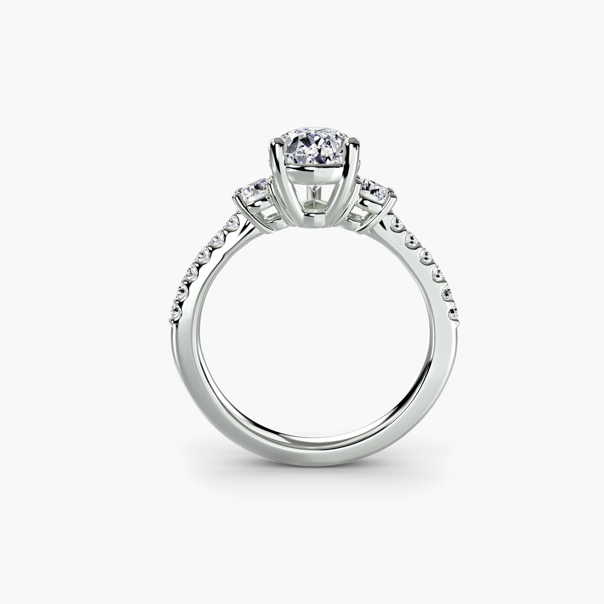 Three-Stone Ring with Pavé Band 5 - 14K White Gold (Pear)
