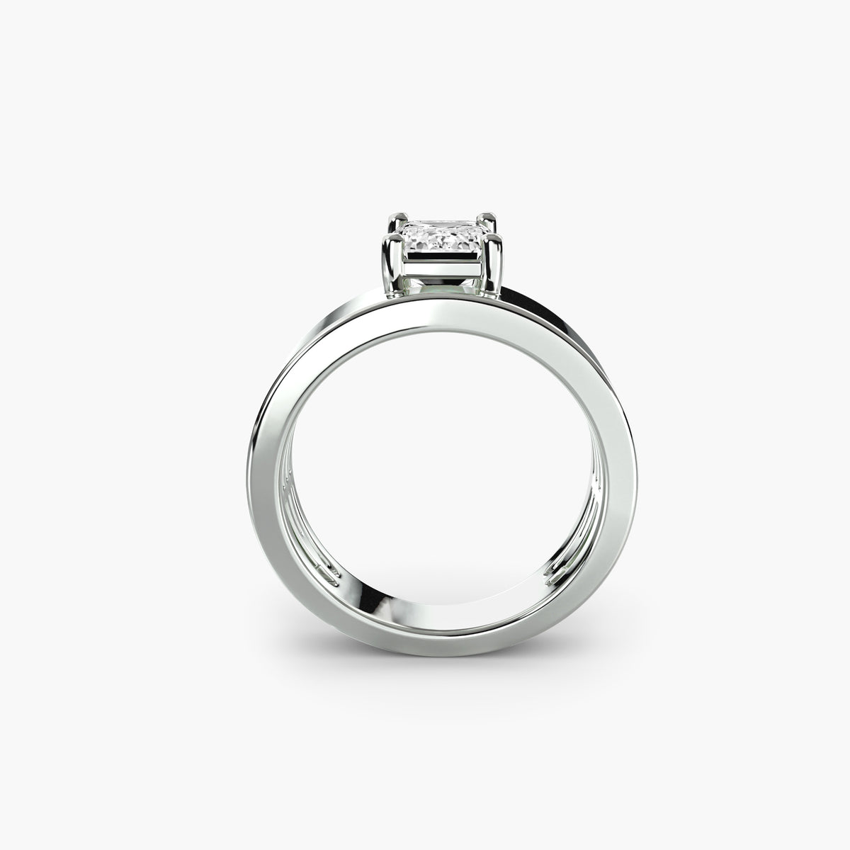 Wide Band Solitaire 2 - 14K White Gold (Emerald)