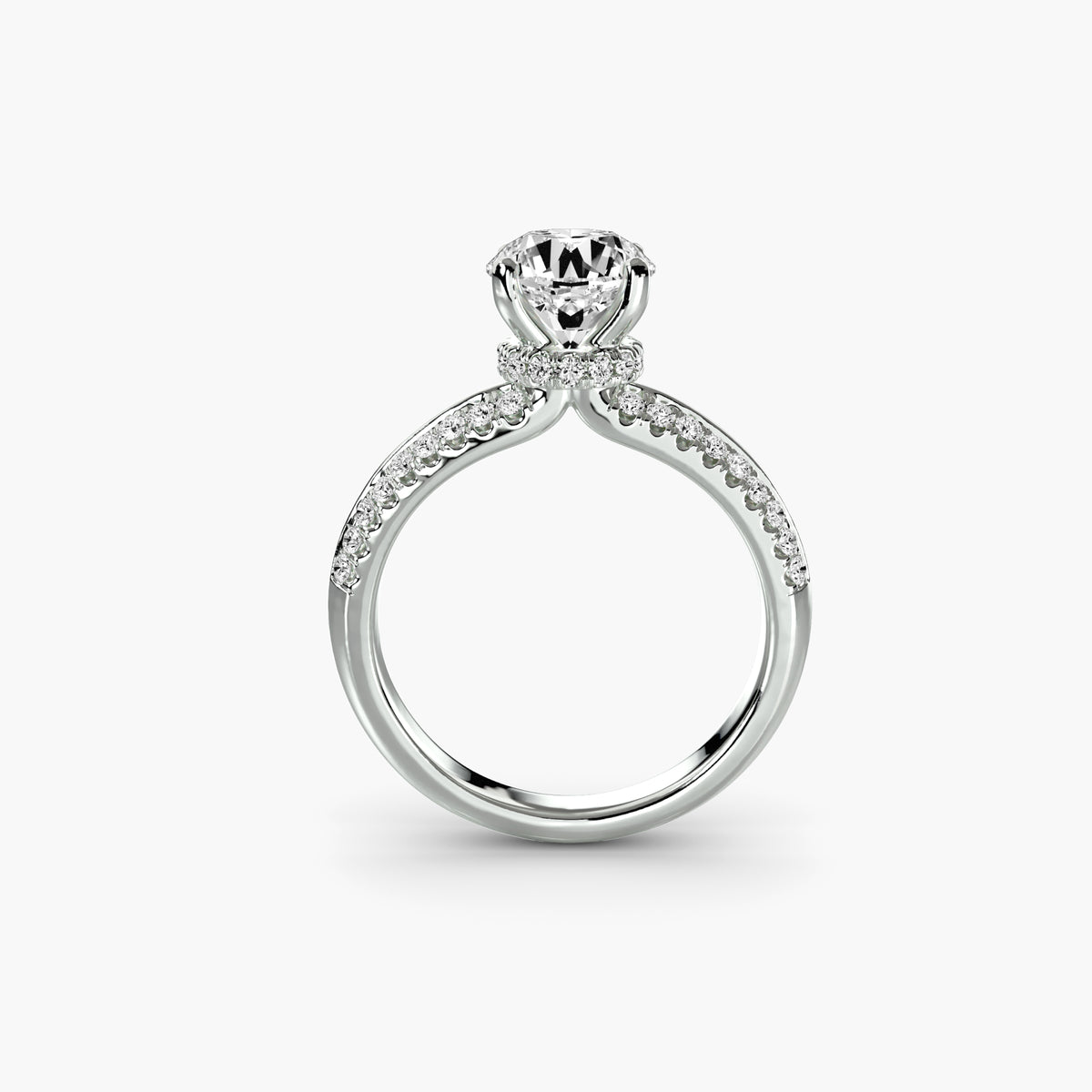 Solitaire with Pavé - 14K White Gold (Round)