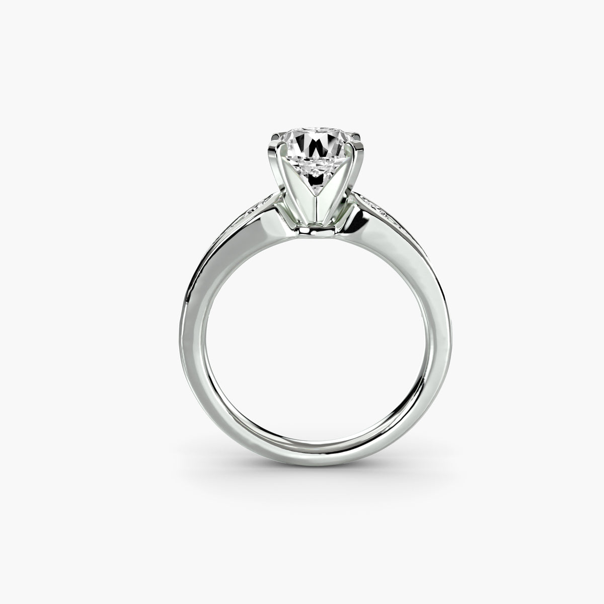 Solitaire with Pavé 2 - 14K White Gold (Round)