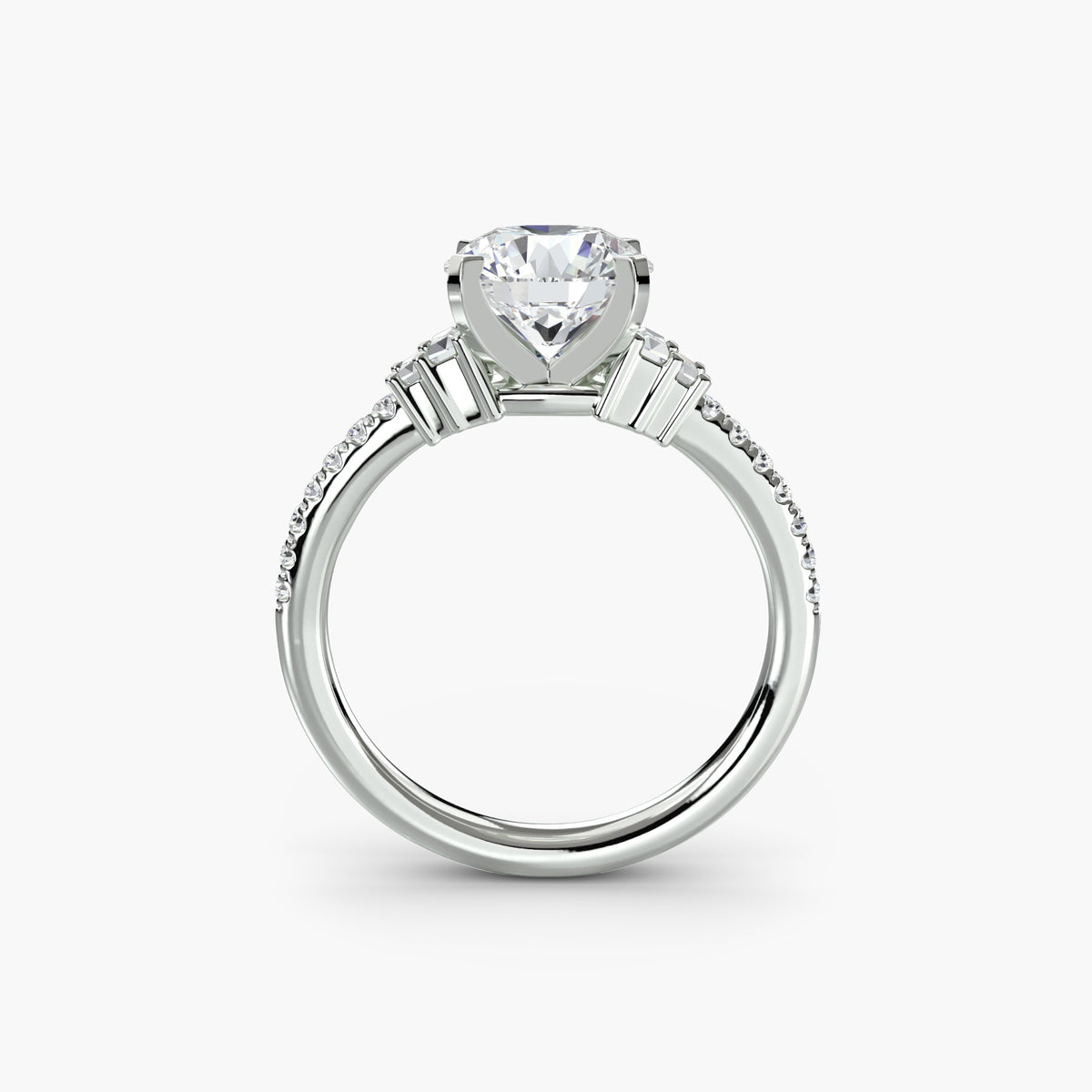 Solitaire with Pavé 4 - 14K White Gold (Round)
