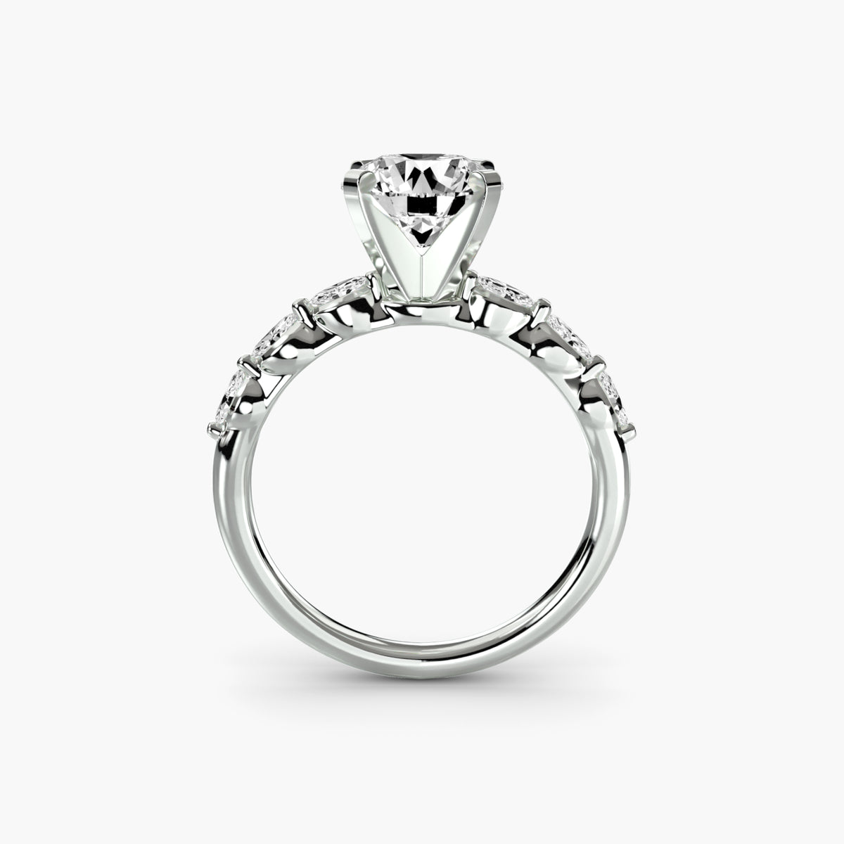 The Floral Accent Solitaire - 14K White Gold (Round)