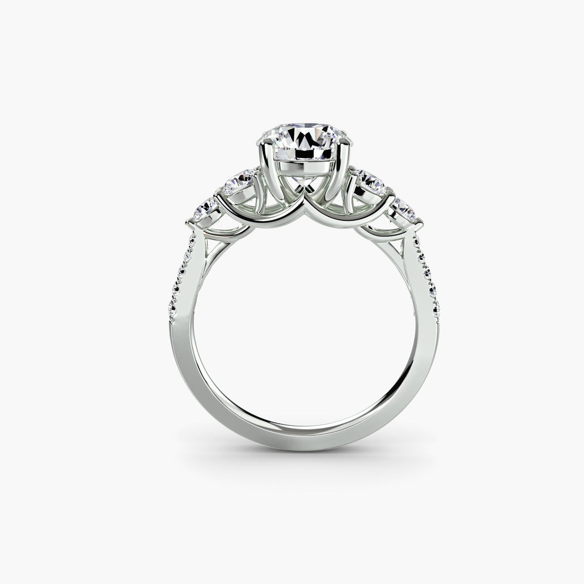 Five Stone Ring with Pavé Band - 14K White Gold (Round)