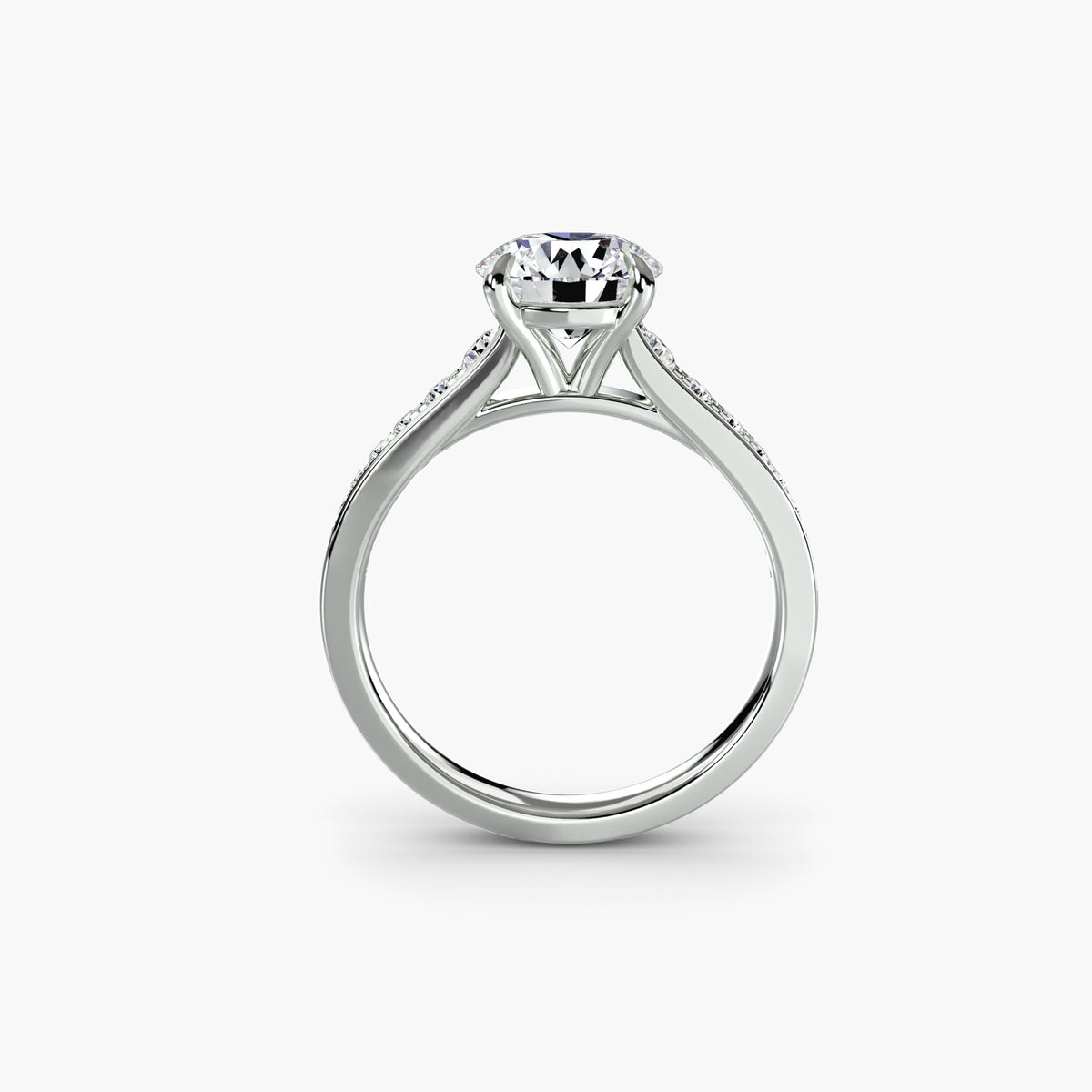 Solitaire with Pavé 7 - 14K White Gold (Round)