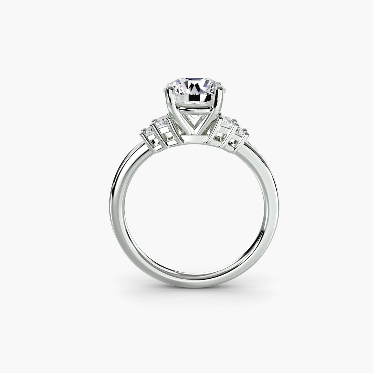 Baguette Accent Solitaire - 14K White Gold (Round)