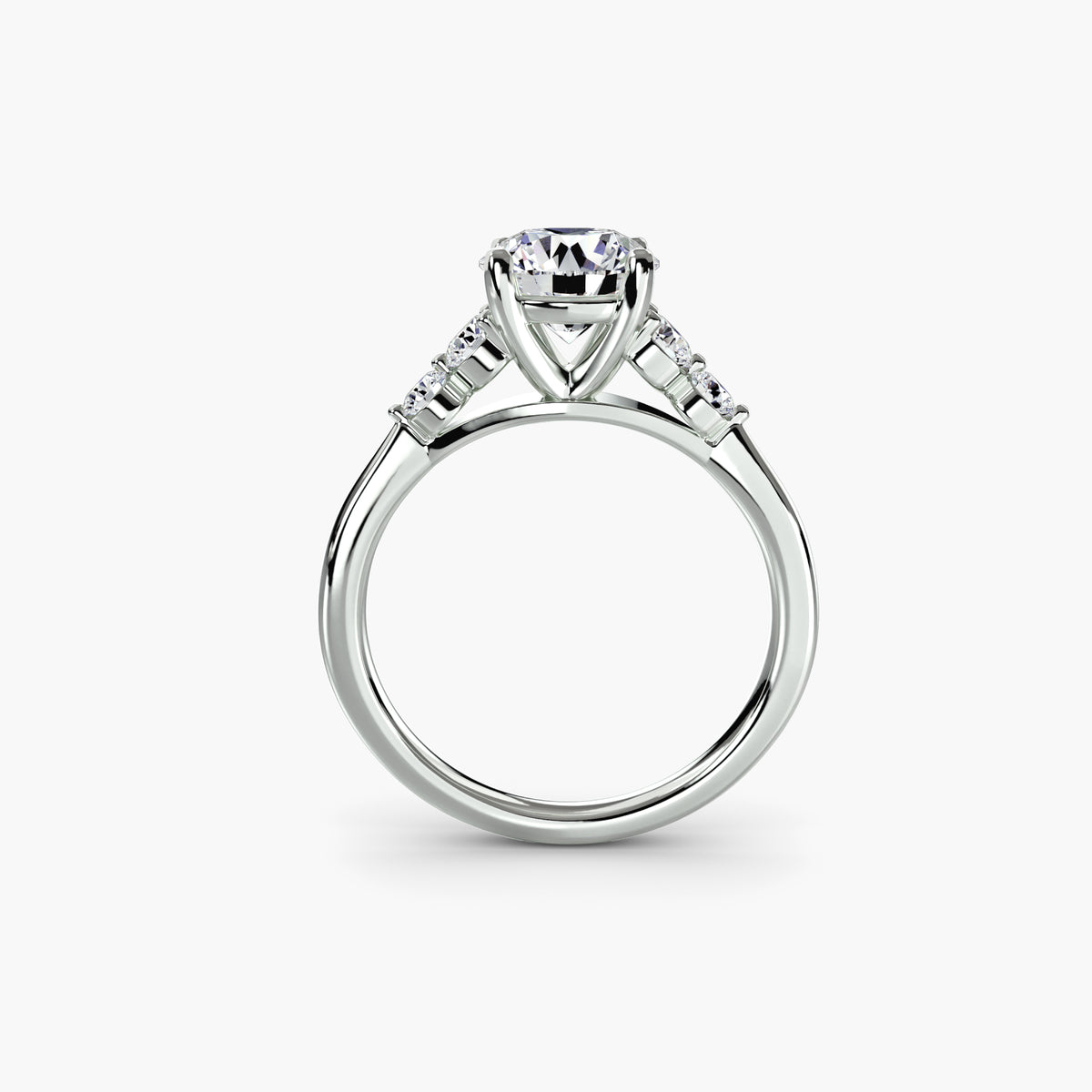 Solitaire with Shoulder Accents 2 - 14K White Gold (Round)