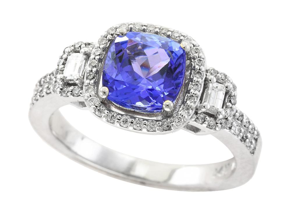 EFFY 14K WHITE GOLD DIAMOND,TANZANITE RING