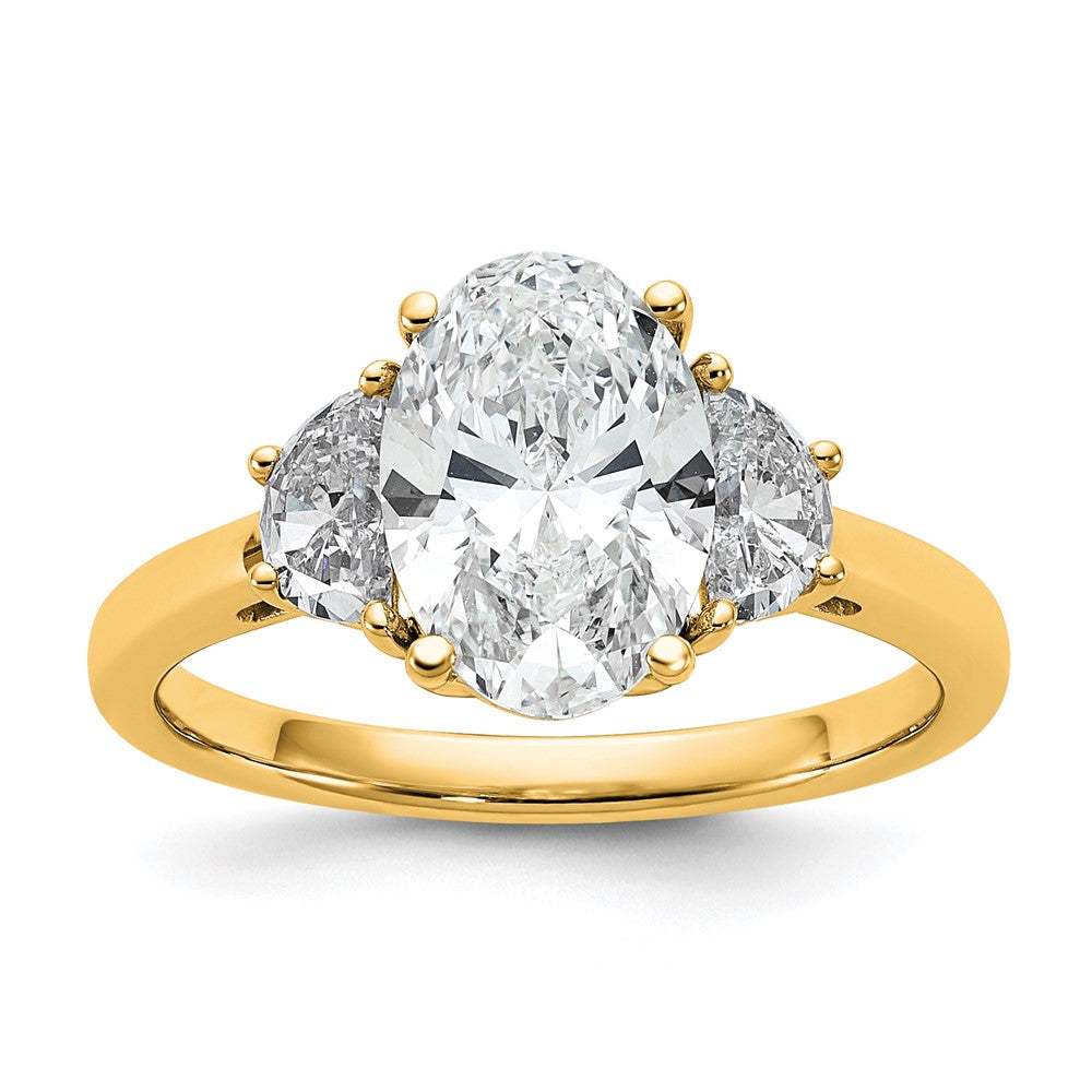 14k 1/2ct Lab Grown Dia VS/SI+ G+ 1/2 Moon&2ct Oval Semi 3 Stone Eng Ring