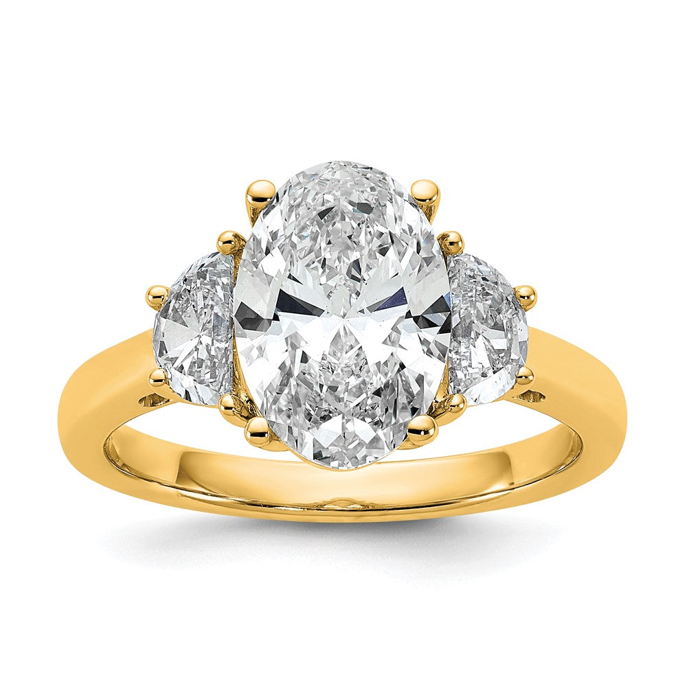 14k 5/8ct Lab Grown Dia VS/SI+ G+ Half Moon and 2 1/2ct Oval Semi Eng Ring