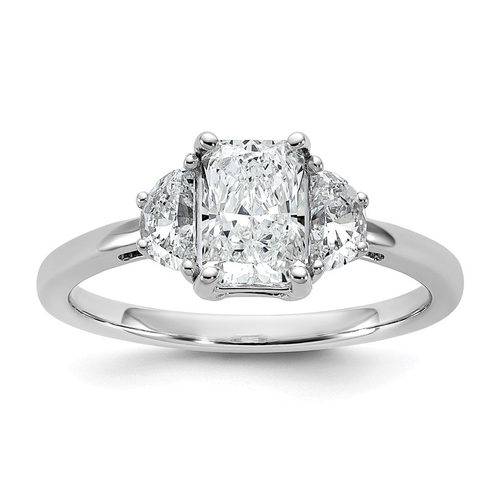 14kw 3/8ct Lab Grown Diamond VS/SI+ G+ 1/2 Moon 1ct Radiant Semi Eng Ring
