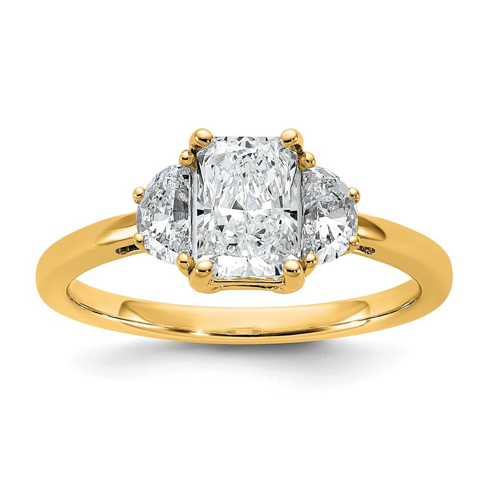 14k 3/8ct Lab Grown Diamond VS+ F+ 1/2 Moon 1ct Radiant Semi Eng Ring