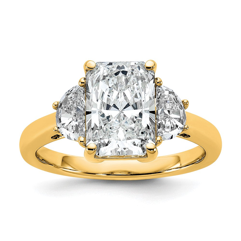 14k 3 1/8ct Cert Lab Grown Diamond VS+ F+ Radiant&1/2 Moon Comp Eng Ring