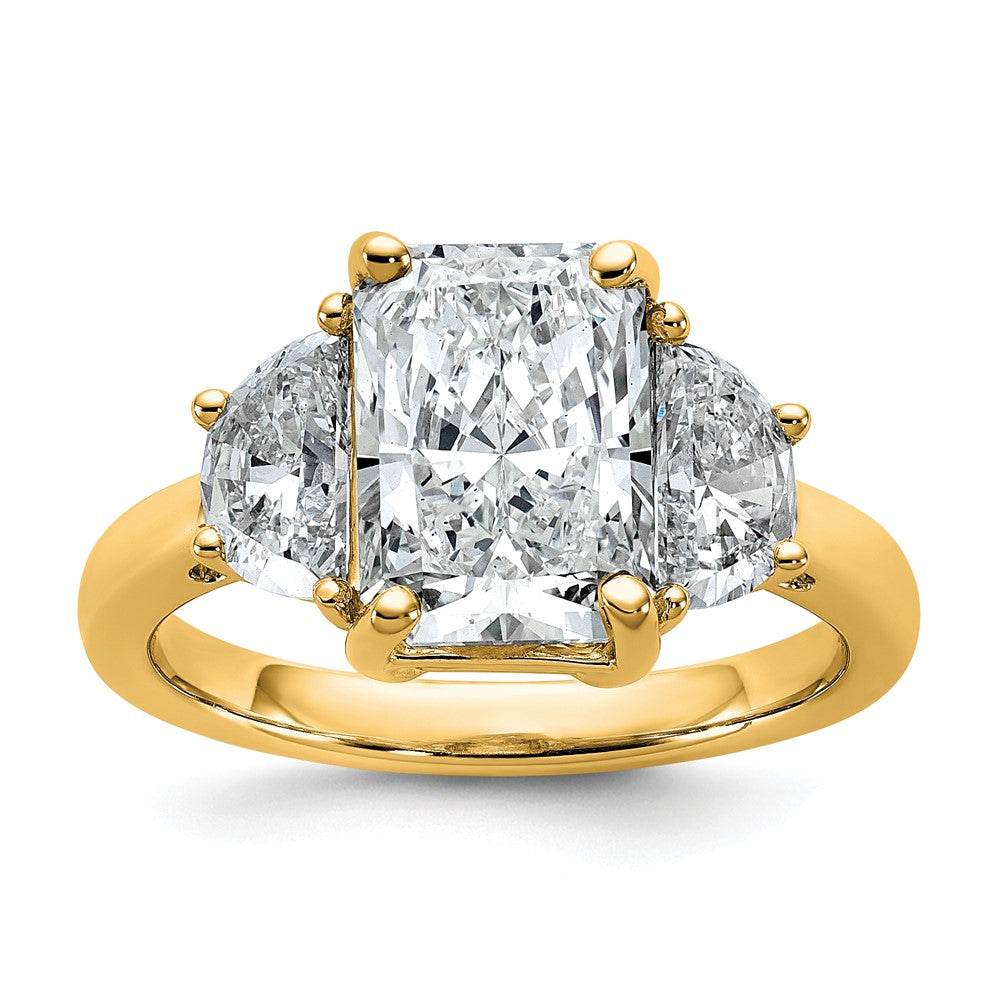 14k 1ct Lab Grown Diamond VS+ F+ 1/2 Moon 3ct Radiant Semi Eng Ring