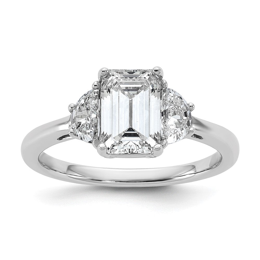 14kw 1/2ct Lab Grown Dia VS+ F+ Semi Emerald & 1/2 Moon 3 Stone Eng Ring