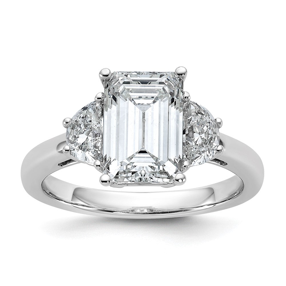 14kw 5/8ct Lab Grown Dia VS+ F+ Semi Emerald & 1/2 Moon 3 Stone Eng Ring