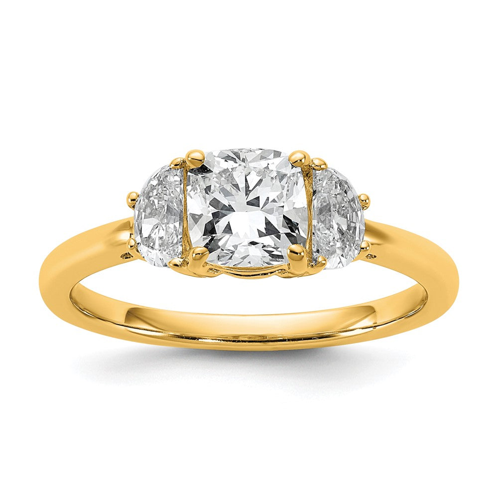 14k 1 3/8ct Cert Lab Grown Dia VS+ F+ Comp Cushion&Half Moon Eng Ring