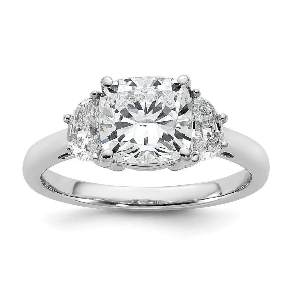 14kw 1/2ct Lab Grown Diamond VS+ F+ Half Moon&2ct Cushion Semi Eng Ring