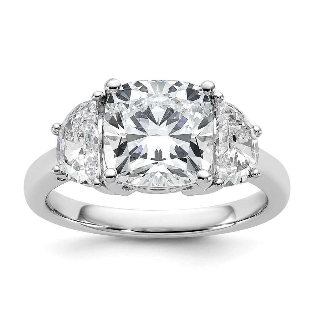 14kw 1ct Lab Grown Diamond VS+ F+ Half Moon&3ct Cushion Semi Eng Ring