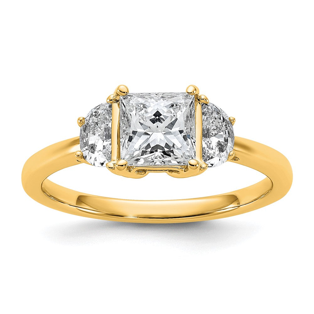 14k 1 3/8ct Cert Lab Grown Diamond VS+ F+ Princess&1/2 Moon Comp Eng Ring