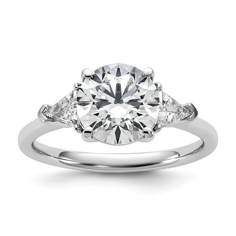 14kw 1/2ct Lab Grown Dia VS/SI+ G+ Triangle 2ct Round Semi 3 Stone Eng Ring