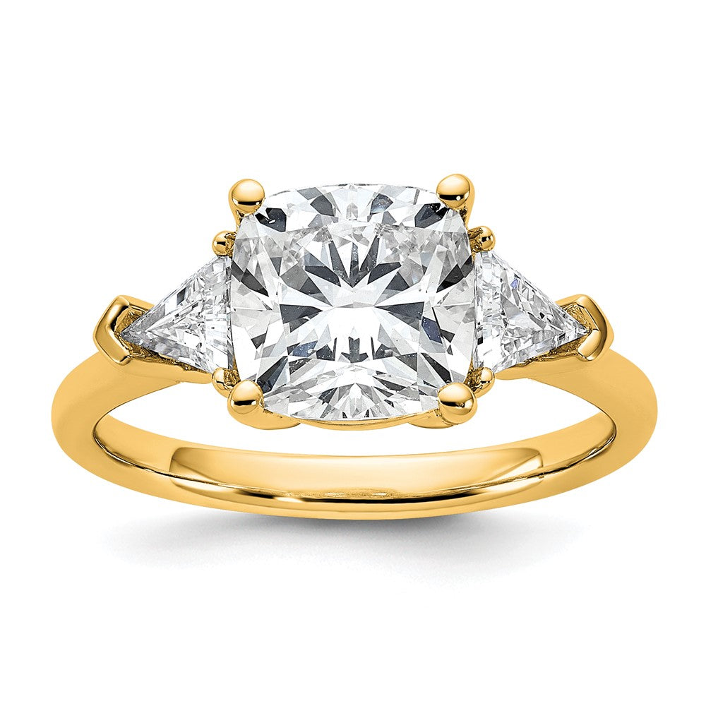 14k 3 1/8ct Cert Lab Grown Dia VS+ F+ Cushion&Triangle Comp Eng Ring