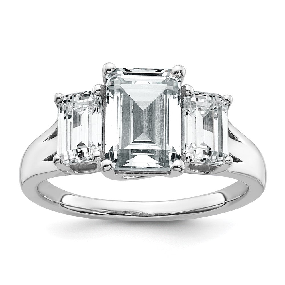 14kw 3 1/3ct Lab Grown Diamond VS+ F+ Emerald Comp 3 Stone Eng Ring