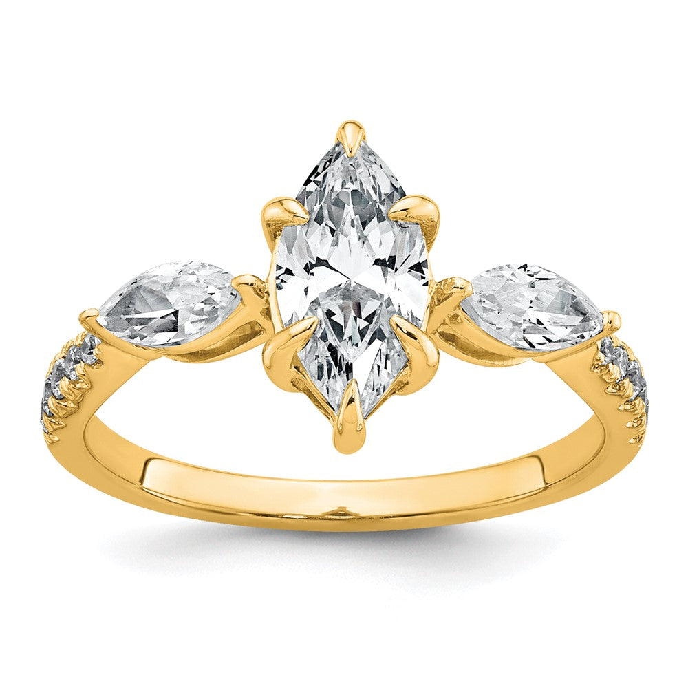 14k 1 1/2ct Lab Grown Diamond VS+ F+ Marquise Comp 3 Stone Eng Ring