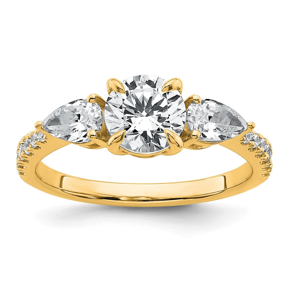 14k 1 5/8ct Lab Grown Diamond VS+F+ Round Comp 3 Stone Eng Ring