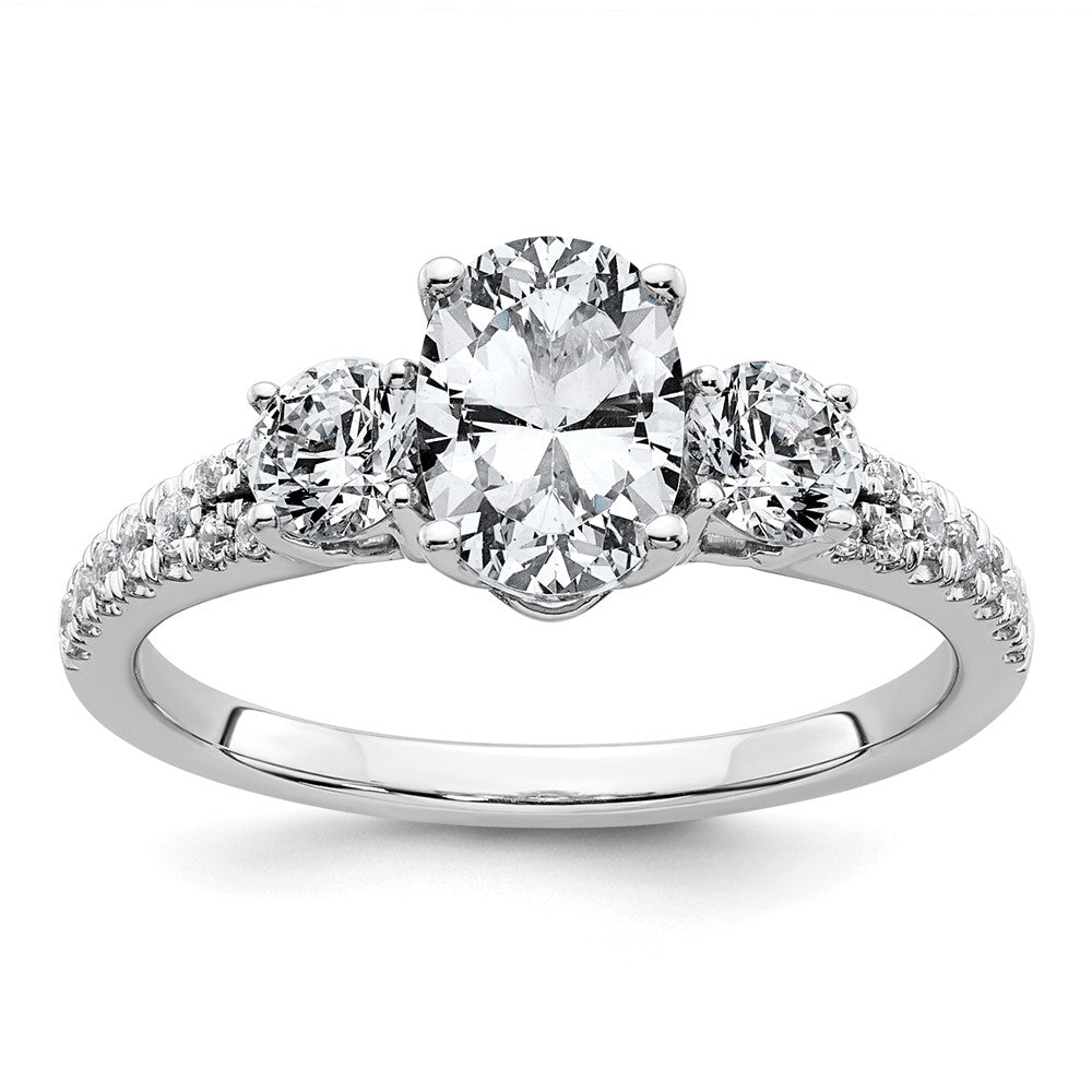14kw 5/8ct Lab Grown Diamond VS+ F+ Oval S/M 3 Stone Eng Ring