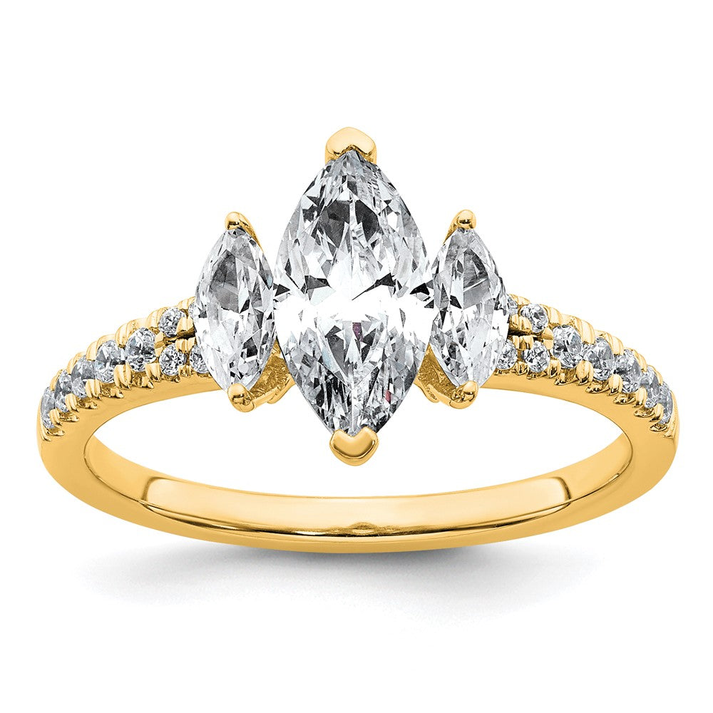 14k 1 1/2ct Cert Lab Grown Diamond VS+ F+ Marquise Comp 3 Stone Eng Ring