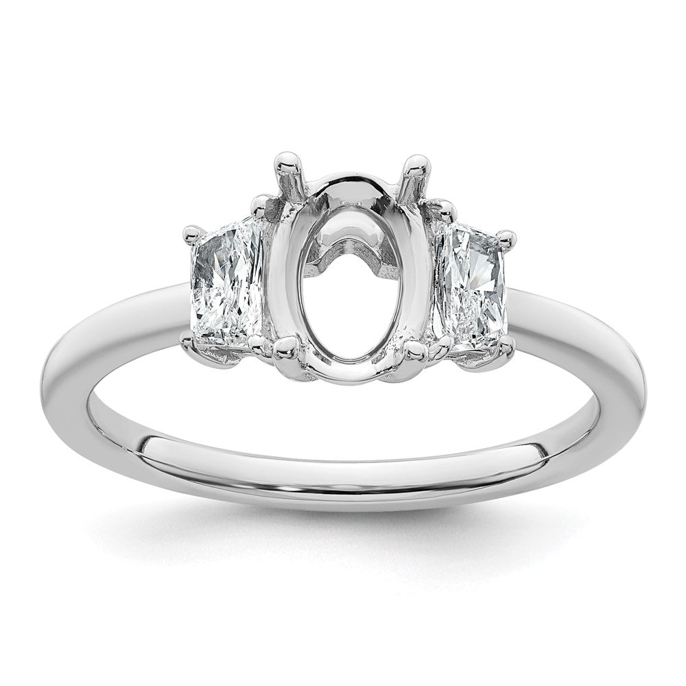 14kw 3/8ct Lab Grown Dia VS+ F+ Trapezoid 1ct Oval Semi 3 Stone Eng Ring