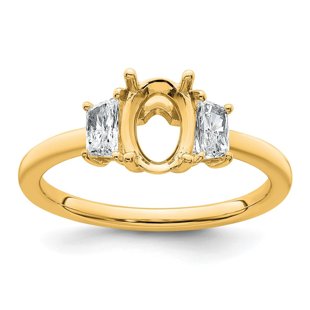 14k 3/8ct Lab Grown Dia VS+ F+ Trapezoid 1ct Oval Semi 3 Stone Eng Ring