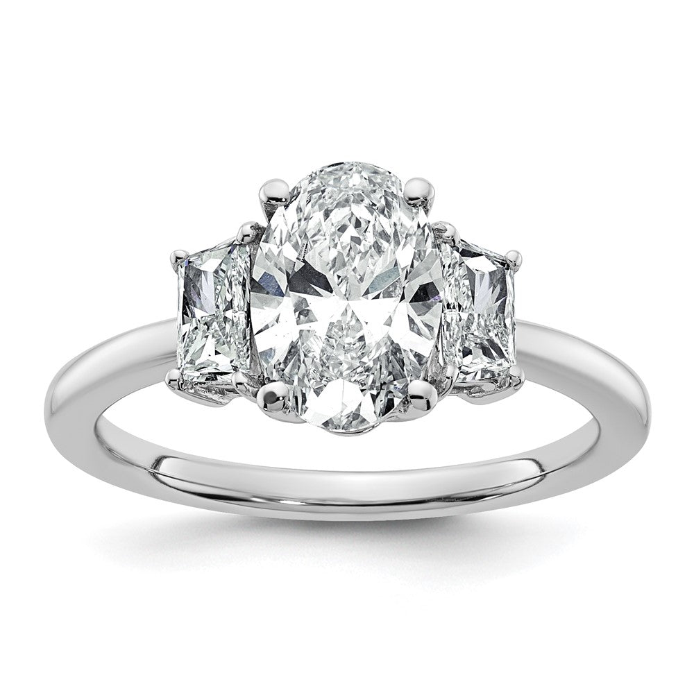 14kw 2ct Cert Lab Grown Dia VS+ F+ Oval/Trapezoid Comp 3 Stone Eng Ring