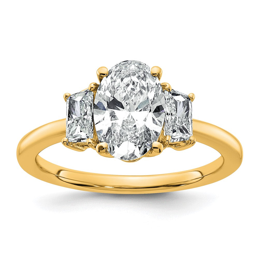 14k 2ct Cert Lab Grown Dia VS+ F+ Oval/Trapezoid Comp 3 Stone Eng Ring