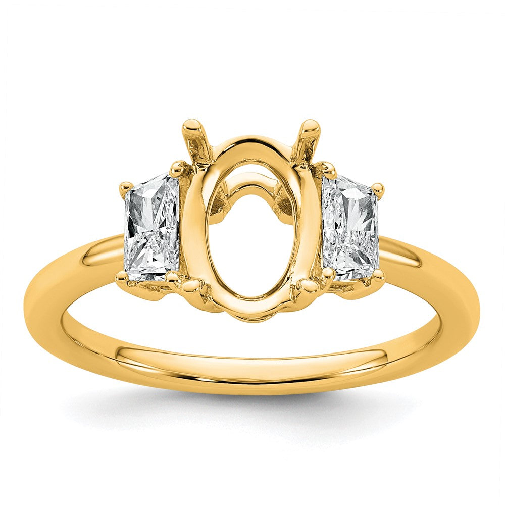 14k 1/2ct Lab Grown Dia VS+ F+ Trapezoid 1 1/2ct Oval Semi 3 Stone Eng Ring