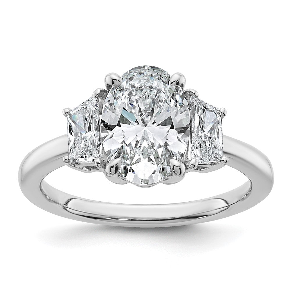 14kw 2 3/4ct Cert Lab Grown Dia VS+ F+ Oval/Trapezoid Comp 3 Stone Eng Ring