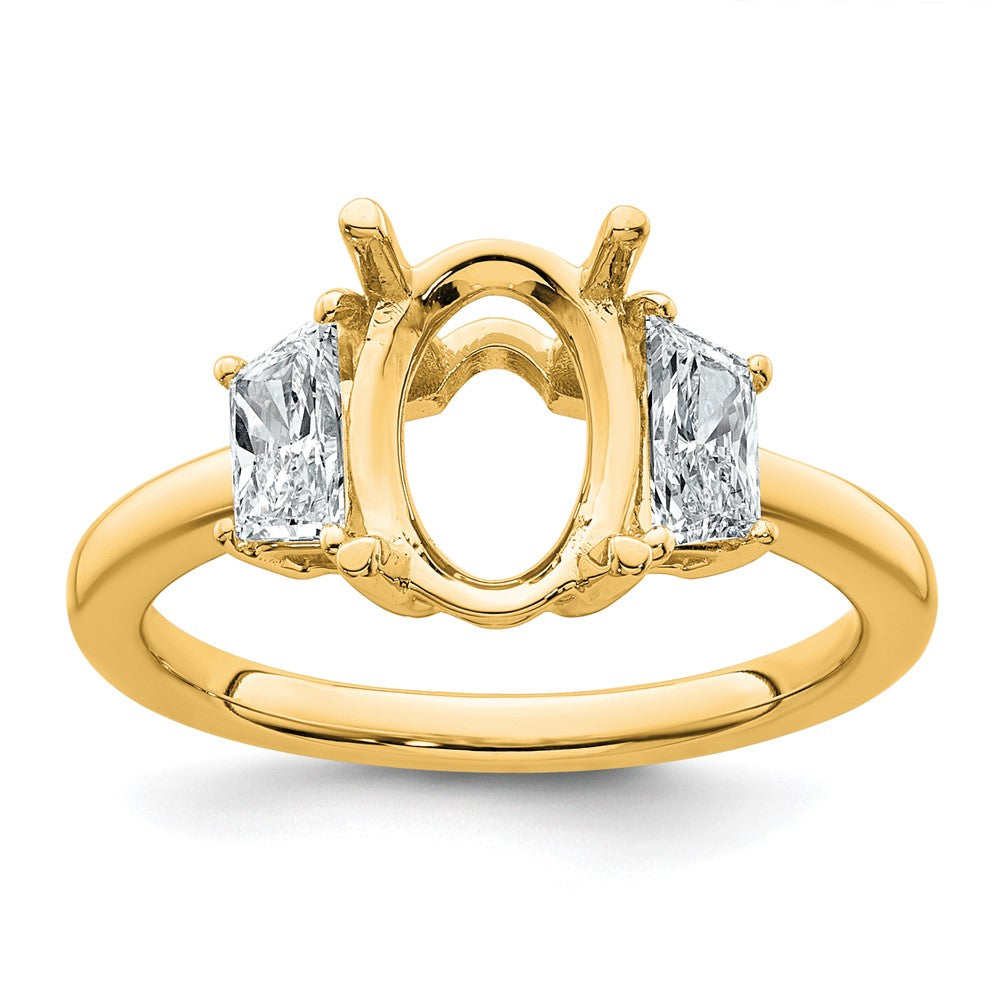 14k 3/4ct Lab Grown Dia VS+ F+ Trapezoid 2ct Oval Semi 3 Stone Eng Ring