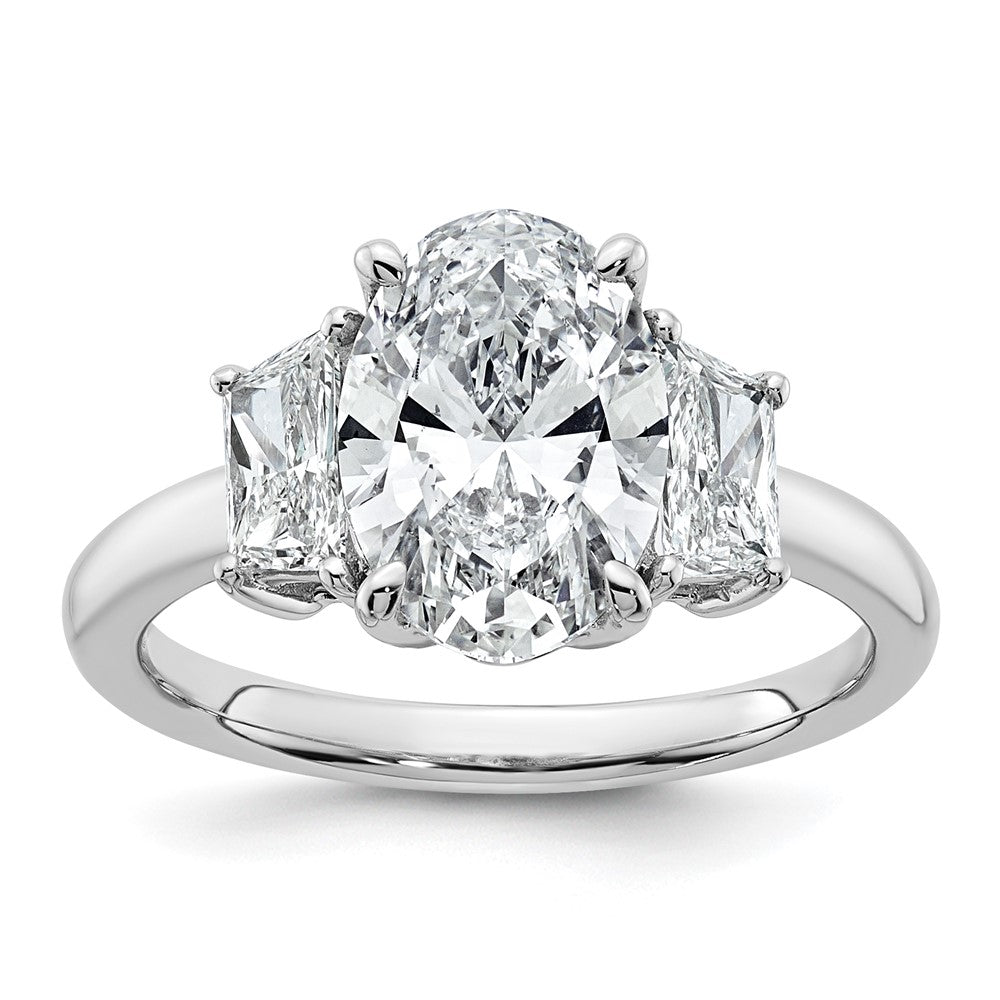 14kw 3 1/3ct Cert Lab Grown Dia VS+ F+ Oval/Trapezoid Comp 3 Stone Eng Ring