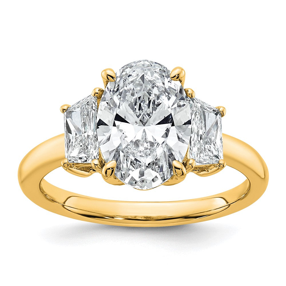 14k 3 1/3ct Cert Lab Grown Dia VS+ F+ Oval/Trapezoid Comp 3 Stone Eng Ring