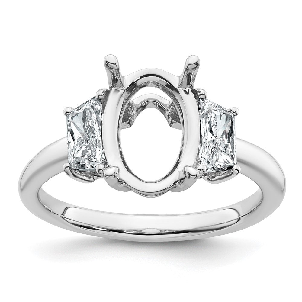 14kw 3/4ct Lab Grown Dia VS+ F+ Trap 2 1/2ct Oval Semi 3 Stone Eng Ring